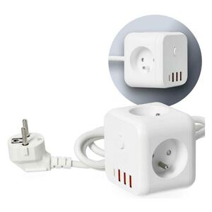 Hosszabító kábel kocka kapcsolóval LINEA 3x230V + 4xUSB A/C fehér KGLCZW3U4D1B kép