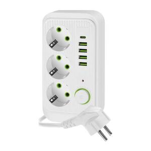 Elosztó kapcsolóval LINEA 3x230V + 5xUSB A/C SCHUKO 3 m fehér KGLPZW3U5D3B kép