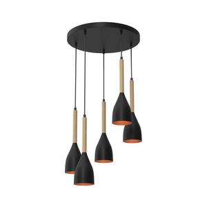 Csillár zsinóron MUZA 5xE27/15W/230V fekete/bézs/réz/bükkfa 9016 kép