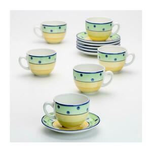 Kávéskészlet 6x Kerámia pohár csészealjjal zöld sárga kép