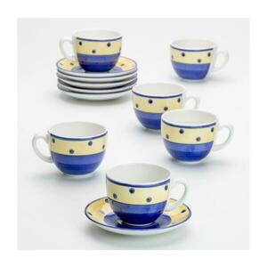Kávéskészlet 6x Kerámia pohár csészealjjal kék sárga kép