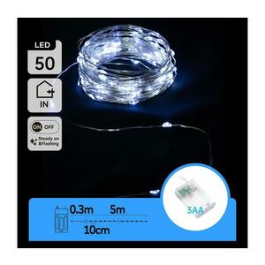 B.V. LED karácsonyi fényfüzér 50 LED, 3xAA, 5, 3 m, hideg fehér B10303KP1 kép