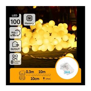 B.V. kültéri LED lánc 100 LED, 3xAA, 8 funkció, 10, 3 m, IP44, meleg fehér B10303K4H kép