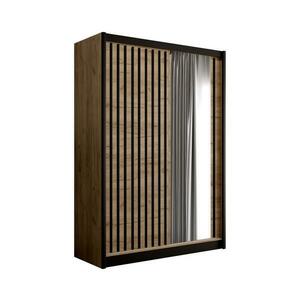 EMS Tükrös ruhásszekrény SANTINO 150x215 cm craft tölgy/fekete LADDER 150 Craft/Lamele czarne kép