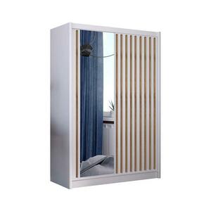 EMS Gardróbszekrény tükörrel SANTINO 150x215 cm fehér/craft tölgy LADDER 150 Biały/Lamele Dąb craft kép