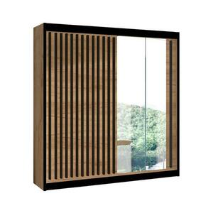 EMS Gardróbszekrény SANTINO tükörrel 203x215 cm craft tölgy/fekete LADDER 203 Craft/Lamele czarne kép