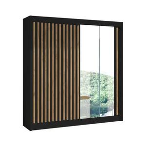 EMS Tükrös gardróbszekrény SANTINO 203x215 cm fekete/craft tölgy LADDER 203 Czarny/Lamele dąb craft kép