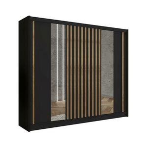 EMS Tükrös gardróbszekrény SANTINO 250x215 cm fekete/craft tölgy LADDER 250 Czarny/Lamele dąb craft kép