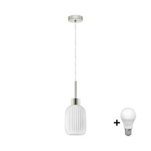 Eglo LED csillár zsinóron HARMA 1xE27/60W/230V, átmérő 14 cm, matt króm/fehér 1xEG32515+1xNSLA55442 kép