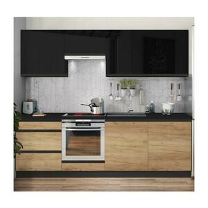 EMS Konyhabútor MARINA 240 cm Craft tölgy/fényes fekete Brick 240 dub/černá lesk kép