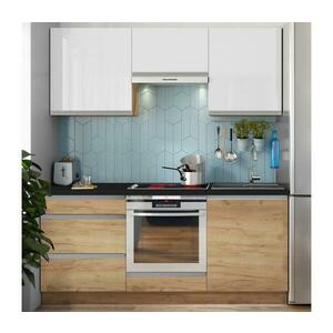 EMS Konyhablokk MARINA 180 cm, craft tölgy/fényes fehér Brick Light 180 kép