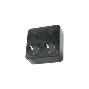 Kapcsolós elosztó LINEA 2x230V + 3xUSB A/C SCHUKO fekete 004318 kép