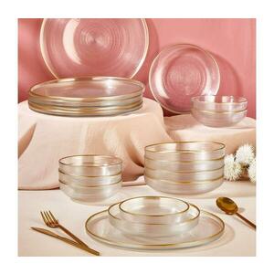 18 darabos étkészlet, átlátszó üveg arany díszítéssel 337GLZ1129 kép