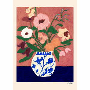 Poszter 30x40 cm Flowers on Blue Table – Carla Llanos – The Poster Club kép
