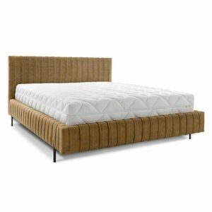Okkersárga kárpitozott ágyneműtartós franciaágy ágyráccsal 180x200 cm Plissa – ELTAP kép