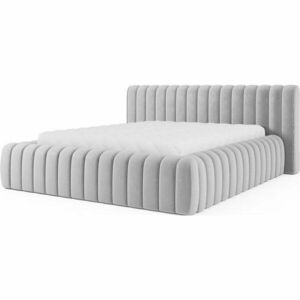 Világosszürke kárpitozott ágyneműtartós franciaágy ágyráccsal 160x200 cm Carilla – ELTAP kép