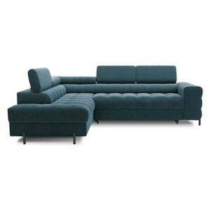 Kék buklé kinyitható-tárolóhelyes sarokkanapé (bal oldali-L alakú) Ferucce – ELTAP kép