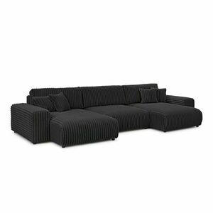 Sötétszürke kordbársony kinyitható-tárolóhelyes (U alakú) sarokkanapé Sarina – Ropez kép