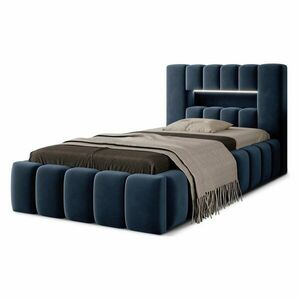 Sötétkék kárpitozott ágyneműtartós egyszemélyes ágy ágyráccsal 90x200 cm Lamica – ELTAP kép