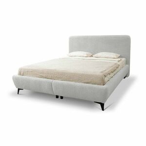 Világosszürke kárpitozott ágyneműtartós franciaágy ágyráccsal 160x200 cm Makapu – Makamii kép