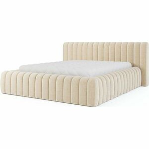 Bézs kárpitozott ágyneműtartós franciaágy ágyráccsal 160x200 cm Carilla – ELTAP kép