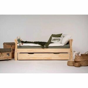 Natúr színű borovi fenyő ágyneműtartós gyerekágy kihúzható pótággyal ágyráccsal 70x140 cm Roma – Adeko kép