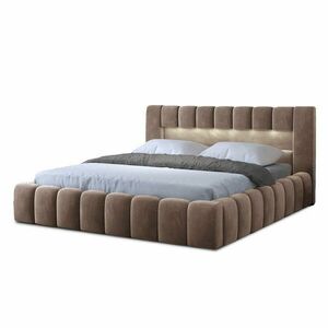 Világosbarna kárpitozott ágyneműtartós franciaágy ágyráccsal 160x200 cm Lamica – ELTAP kép