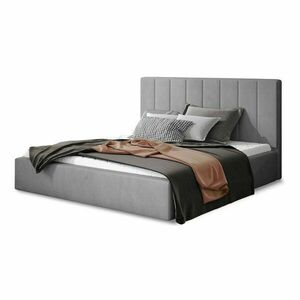 Szürke kárpitozott ágyneműtartós franciaágy ágyráccsal 200x200 cm Audrey – ELTAP kép