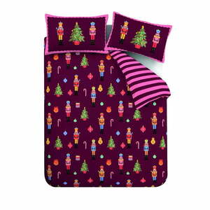 Rózsaszín-lila kétszemélyes ágyneműhuzat 200x200 cm Nutcracker Stripe – Catherine Lansfield kép