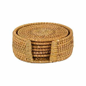 Sötét natúr színű rattan poháralátét szett 6 db-os állvánnyal – Tiseco Home Studio kép