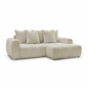 Bézs buklé kinyitható-tárolóhelyes sarokkanapé (jobb oldali-heverő résszel) Roxelane – Bobochic Paris kép