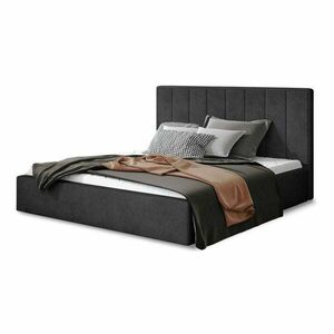 Sötétszürke kárpitozott ágyneműtartós franciaágy ágyráccsal 200x200 cm Audrey – ELTAP kép