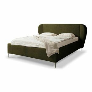 Sötétzöld kárpitozott franciaágy ágyráccsal 140x200 cm Makana – Makamii kép