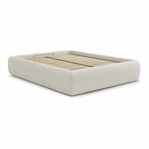 Fehér kárpitozott ágyneműtartós-ágytámla nélkül franciaágy ágyráccsal 180x200 cm Inera – Bobochic Paris kép