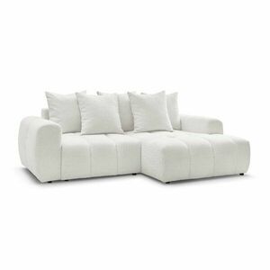 Fehér buklé kinyitható-tárolóhelyes sarokkanapé (jobb oldali-heverő résszel) Roxelane – Bobochic Paris kép
