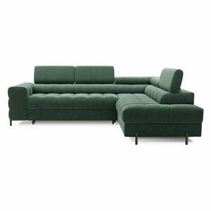 Zöld buklé kinyitható-tárolóhelyes sarokkanapé (jobb oldali-L alakú) Ferucce – ELTAP kép