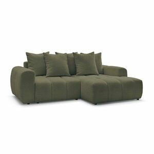 Khaki buklé kinyitható-tárolóhelyes sarokkanapé (jobb oldali-heverő résszel) Roxelane – Bobochic Paris kép