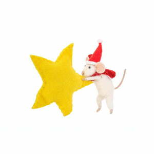 Gyapjú kézzel készített karácsonyfadísz 19 cm Mouse with Star – Sass & Belle kép