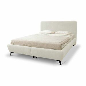 Bézs kárpitozott ágyneműtartós franciaágy ágyráccsal 160x200 cm Makapu – Makamii kép