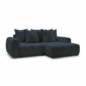 Kék buklé kinyitható-tárolóhelyes sarokkanapé (jobb oldali-heverő résszel) Roxelane – Bobochic Paris kép