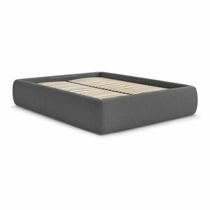 Sötétszürke kárpitozott ágyneműtartós-ágytámla nélkül franciaágy ágyráccsal 180x200 cm Inera – Bobochic Paris kép