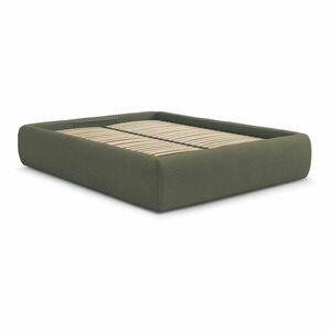 Sötétzöld kárpitozott ágyneműtartós-ágytámla nélkül franciaágy ágyráccsal 160x200 cm Inera – Bobochic Paris kép