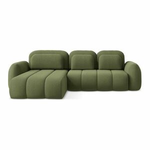 Zöld buklé kinyitható-tárolóhelyes sarokkanapé (bal oldali-heverő résszel) Pele – Makamii kép