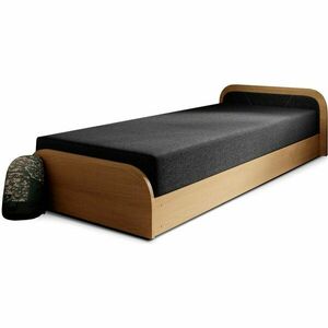 Okkersárga-sötétszürke kárpitozott-forgácslemez ágyneműtartós egyszemélyes ágy matraccal 80x190 cm Parys – ELTAP kép