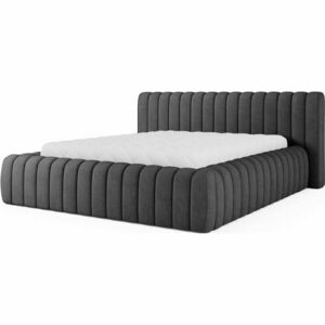 Sötétszürke kárpitozott ágyneműtartós franciaágy ágyráccsal 160x200 cm Carilla – ELTAP kép