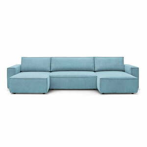 Mentazöld kordbársony kinyitható-tárolóhelyes (U alakú) sarokkanapé Nihad – Bobochic Paris kép