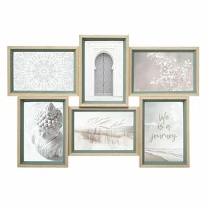 Fali képkeret, 6 db képnek, 45x31 cm, natúr fa-zöld - VOYAGE - Butopêa kép