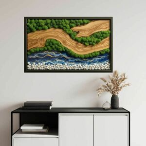 Téglalap alakú matrica moha - Beach és kék epoxi fehér kövekkel kép