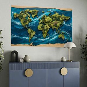 XXL matrica térkép a világ - Epoxi lávafolyam és moha kép