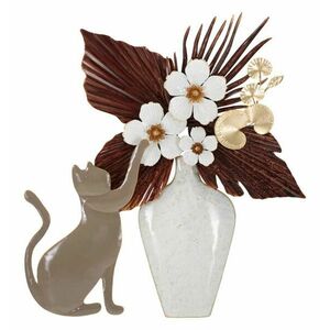 Fali dekoráció, virágcserép, macska, fém, barna - fehér - szürke - MINOUCHE - Butopêa kép